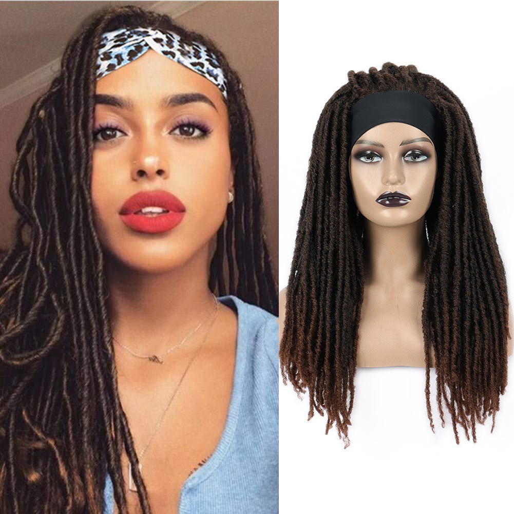 非洲女士头巾假发渐变脏辫假发冰丝发带钩针发头套 dreadlock wig