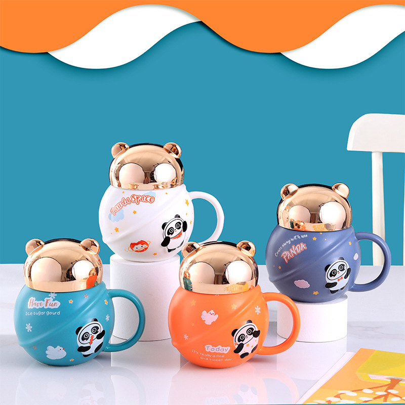 卡通熊猫杯子大容量陶瓷杯创意立体可爱马克杯高颜值学生早餐水杯
