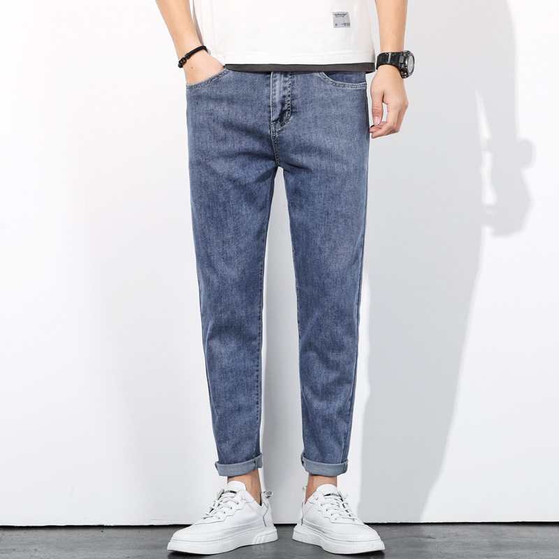 Cropped Pants Men's Pants 2023 Summer Thin Stretch Slim Fit Skinny Jeans Men's Fashion Brand Boys Cropped Pants