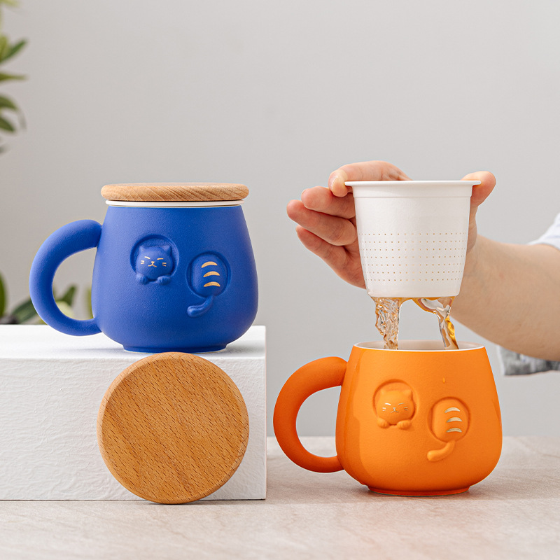 招财猫陶瓷马克杯创意茶杯带盖办公室泡茶杯子女生水杯送客户礼品