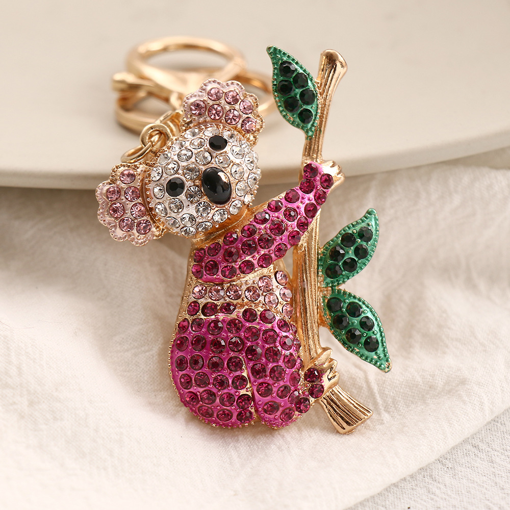 Colorful Diamond-Embedded Cute Koala Creative Metal Car Key Ring Wholesale Cartoon Koalas Pendant Small Commodity