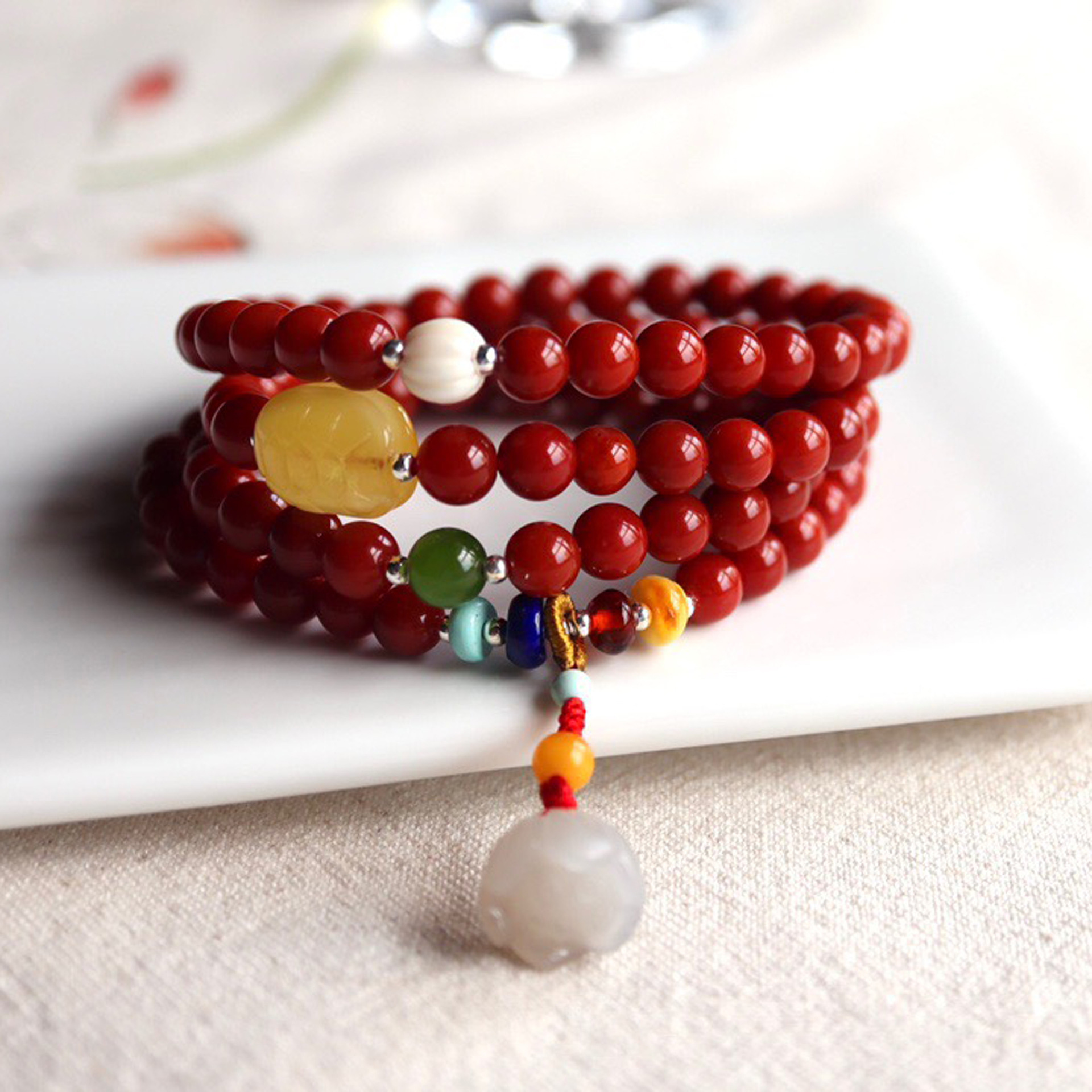 原创天然精编川料满色满肉南红手链6mm南红108手串念珠直播供货