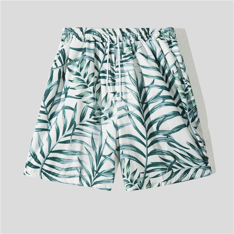 High-Grade Two-Piece Suit Retro Short Sleeve Printed Shirt Men's and Women's Hawaiian Style Loose Seaside Shirt Beach Pants Suit