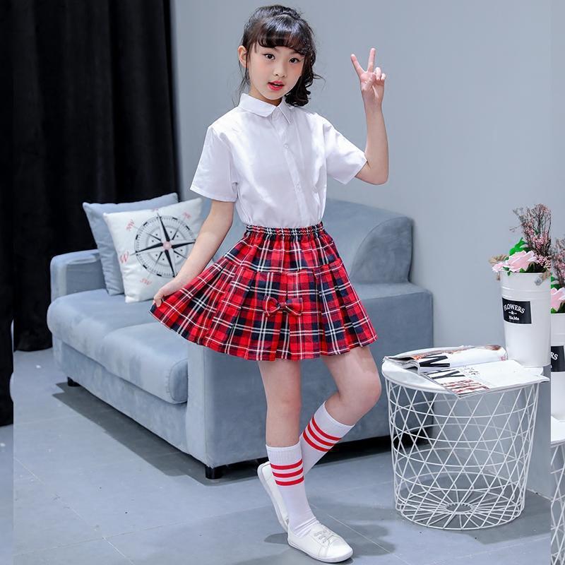 女童红色格子裙学校舞蹈半身裙中大童学生演出校服儿童百褶裙短裙