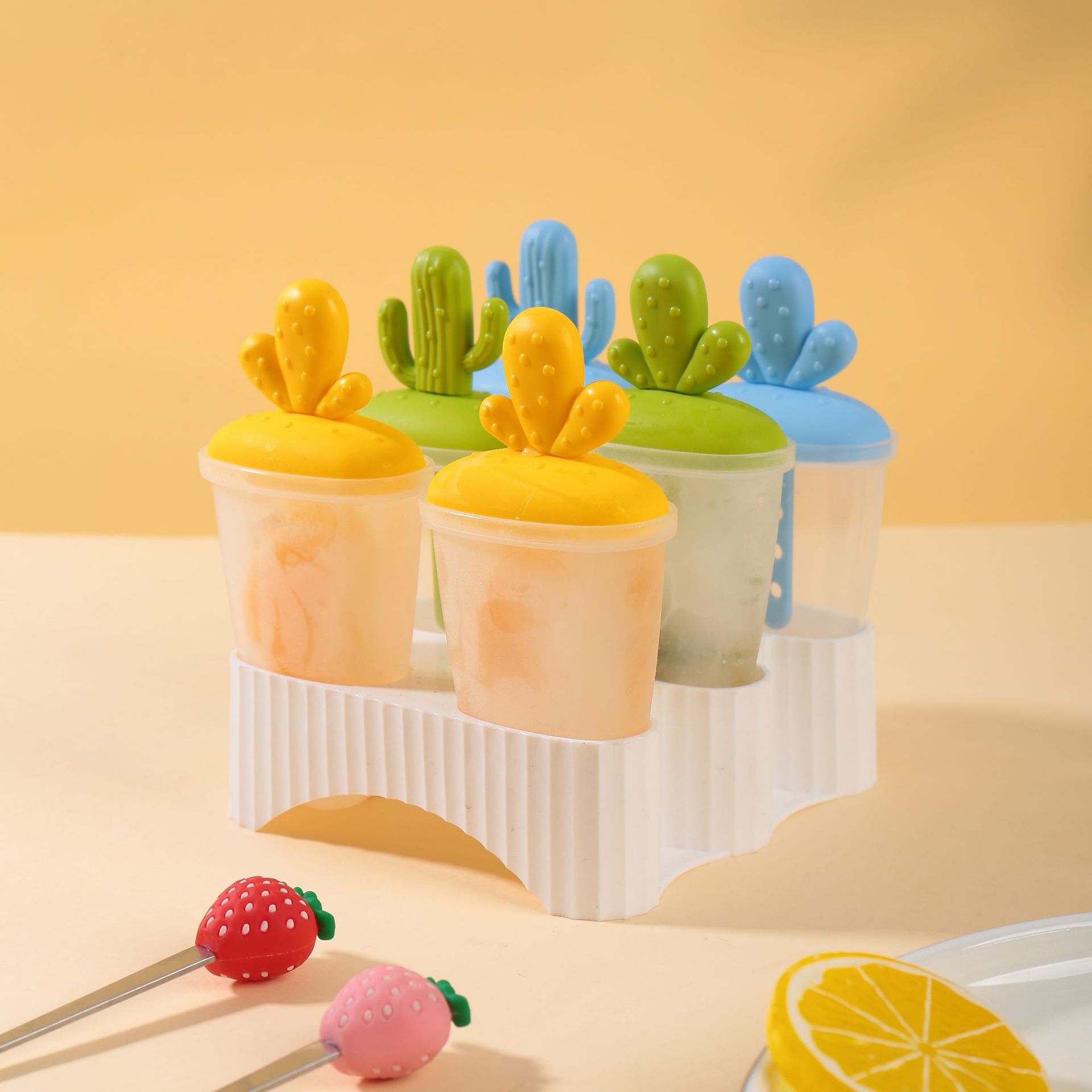 xiaojian cactus four-grid ice tray plastic six-grid ice lollipop mould frozen popsicles ice-cream mould 8299 8300