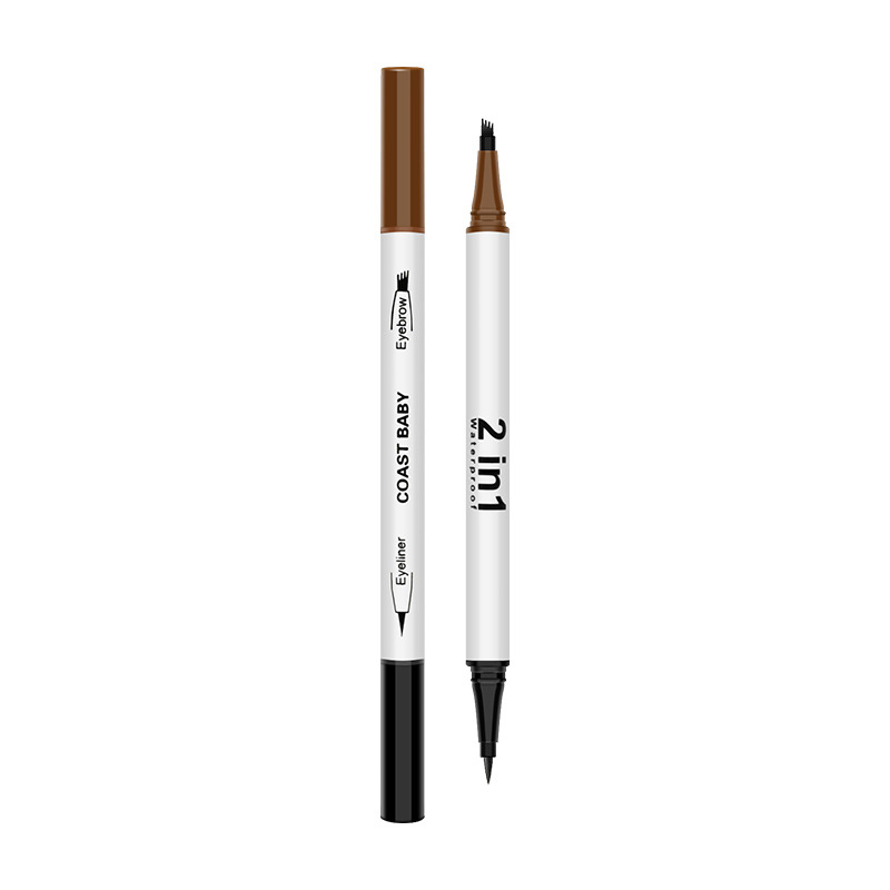 Cross-Border Makeup Eyebrow Pencil Waterproof Four-Fork Water Eyebrow Pencil Sweat-Proof Smear-Proof Makeup Double-Headed Eyebrow Pencil plus Eyeliner Two-in-One