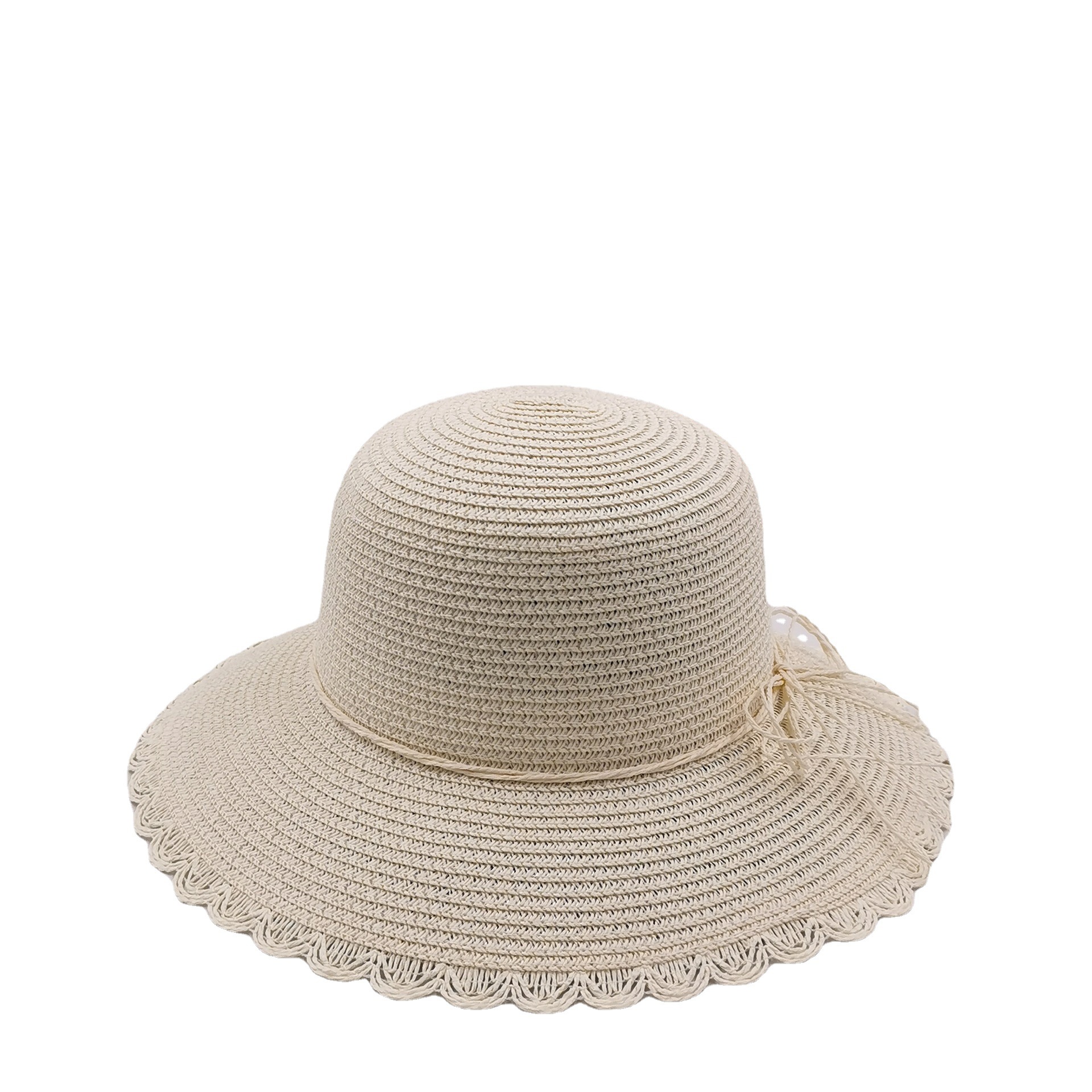 Fashion Dome Women's Summer Straw Hat Big Brim Sun-Proof Sunshade Lace Bucket Hat Simple Breathable Sun Hat