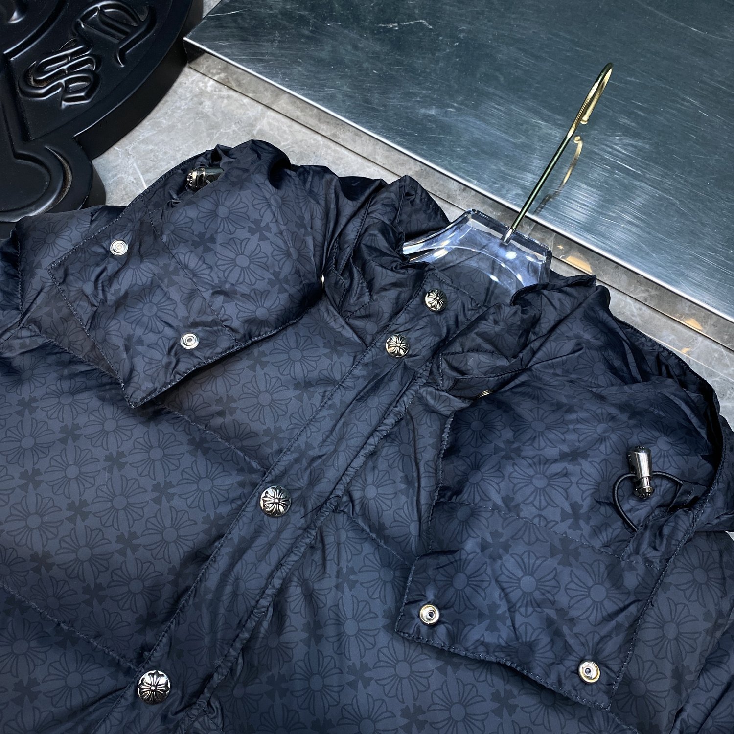 21ss正确版 chrome hearts 冬季羽绒服系列暗纹系列连帽羽绒服