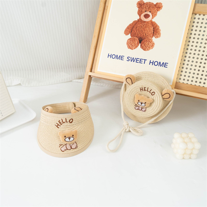 Infant Baby Summer Sun Protection Cool Hat Male and Female Baby Foldable Straw Cute Bear Sun Protection Empty Top Suit