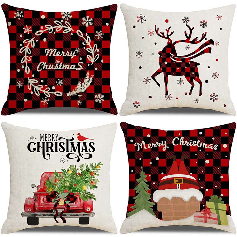 [Clothes] Amazon Christmas Pillow Cover Christmas Plaid Sofa Living Room Throw Pillowcase Pillowcase Combination