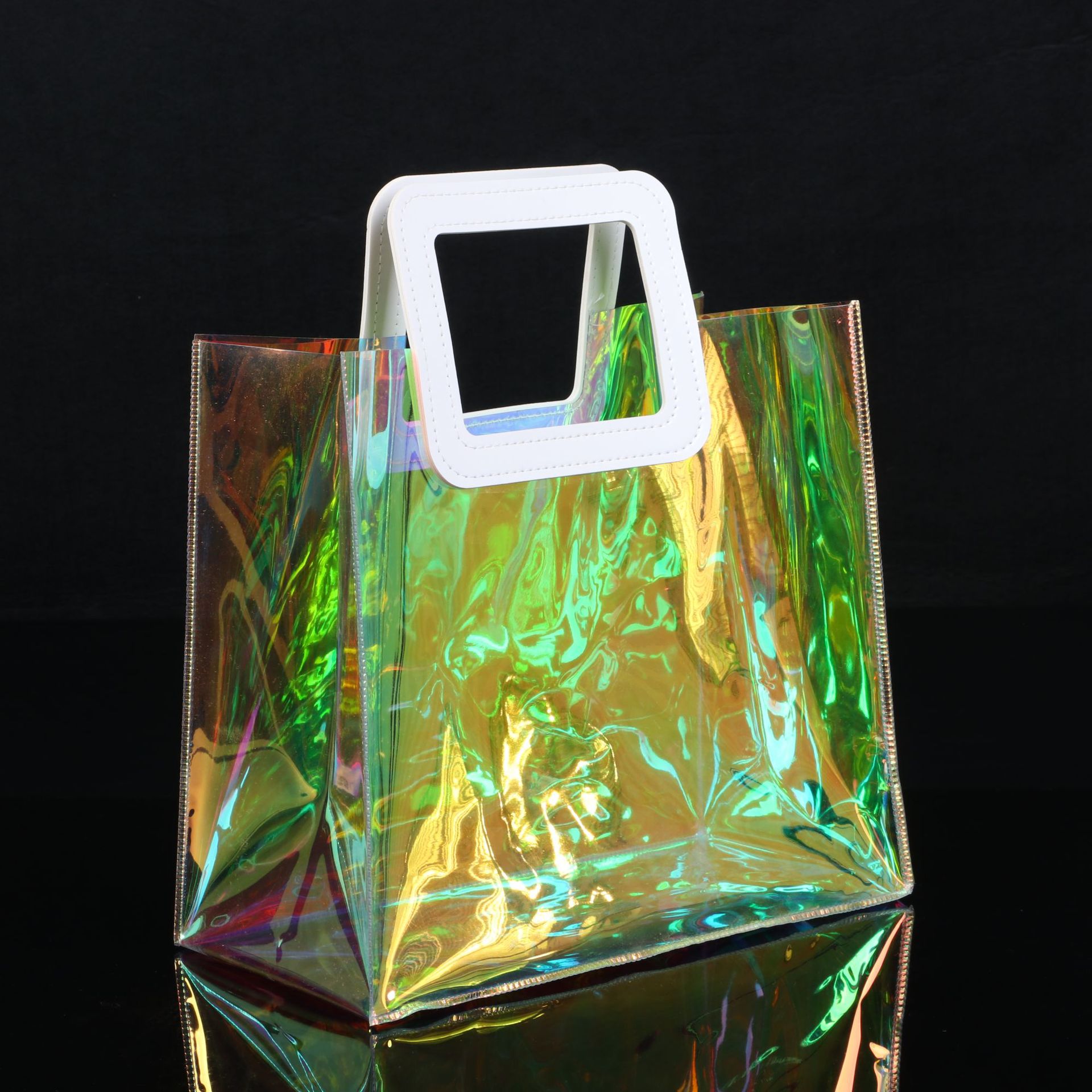 pvc镭射手提袋定制 印刷logo 网红透明手提袋 礼品塑料包装袋