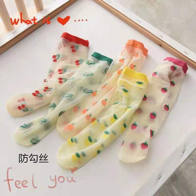 Women's Thin Mid-Calf Length Crystal Glass Stockings Summer Cute Sweet Fruit Blossom Transparent Ice Socks