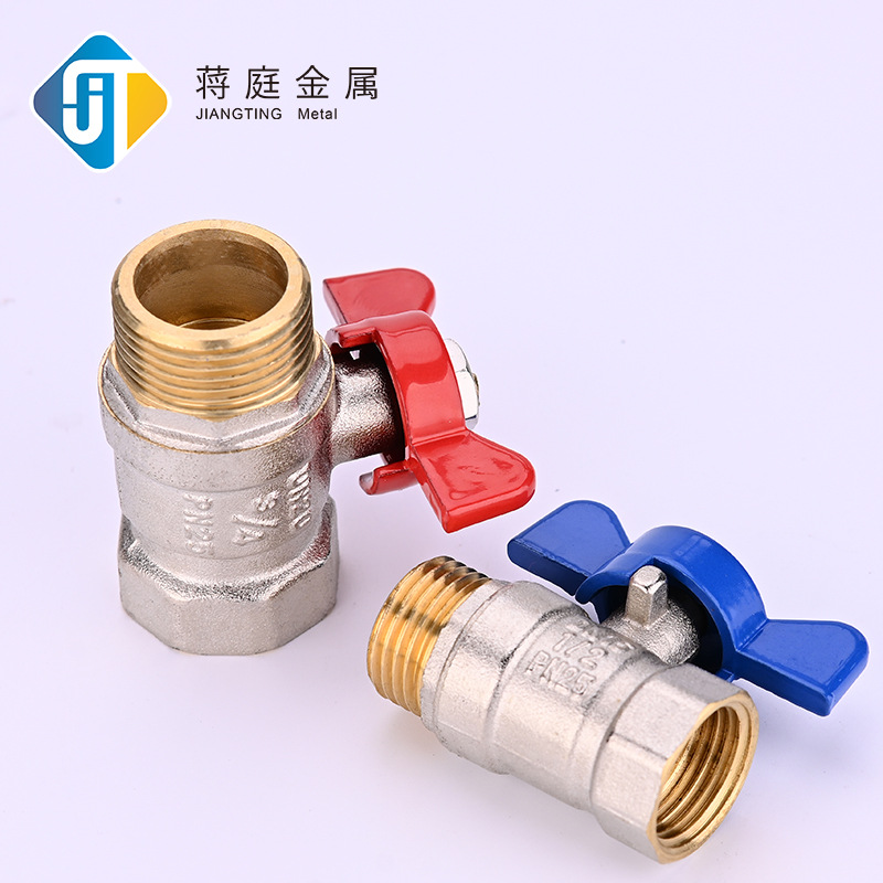 Factory Direct Sales Internal and External Thread Butterfly Handle Brass Ball Valve Tap Water Pipe Valve Internal and External Thread Electroplating Ball Valve