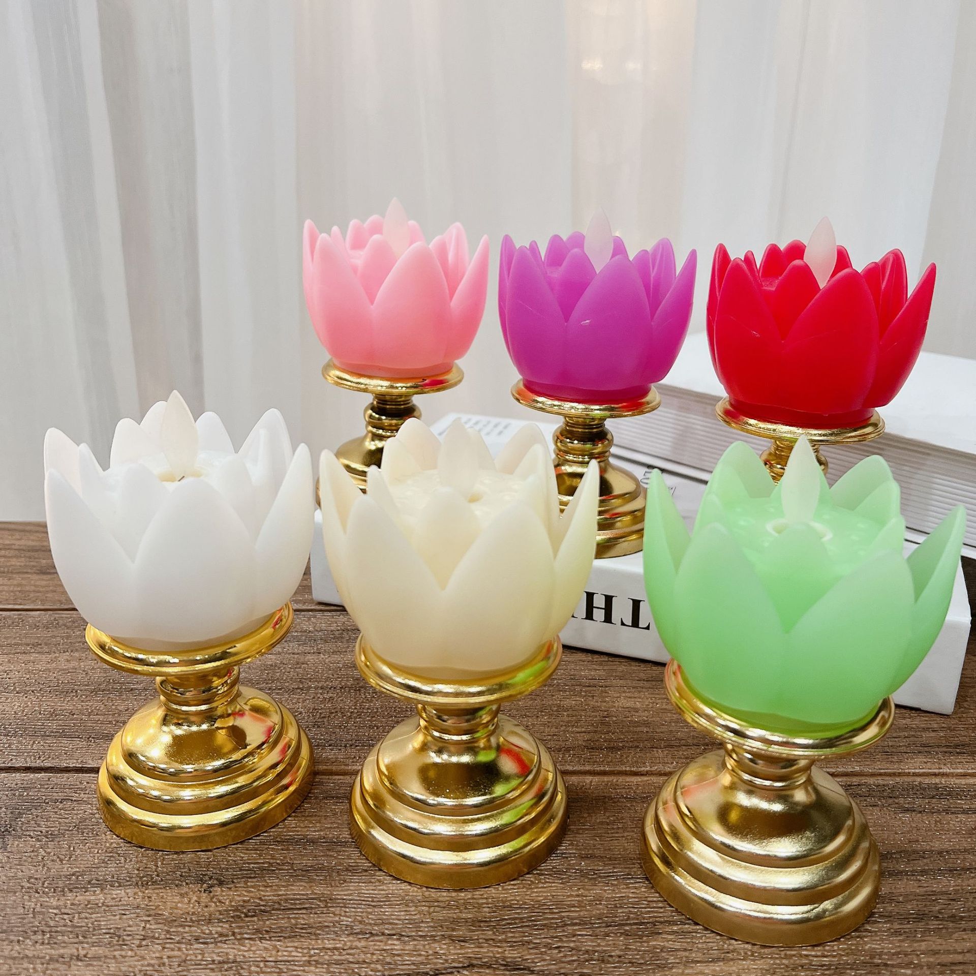 Golden Lotus Candle Light Seven Colors Lotus Lamp