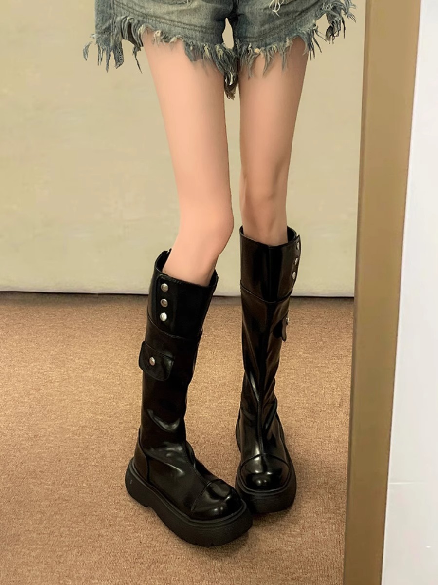 网红厚底长筒靴女2024春季新款增高不过膝骑士靴瘦瘦靴高筒长靴子