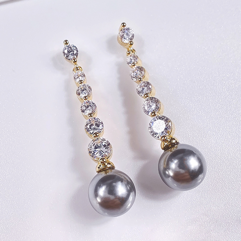 时尚排钻珍珠耳环高级奢华韩国网红款耳饰 长款结婚约会耳坠e2344