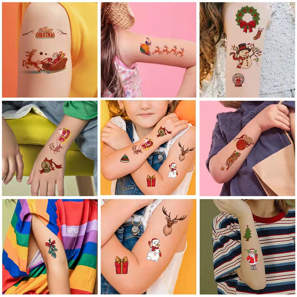新款圣诞节纹身贴儿童卡通节日派对气氛脸贴临时文身贴纸批发跨境
