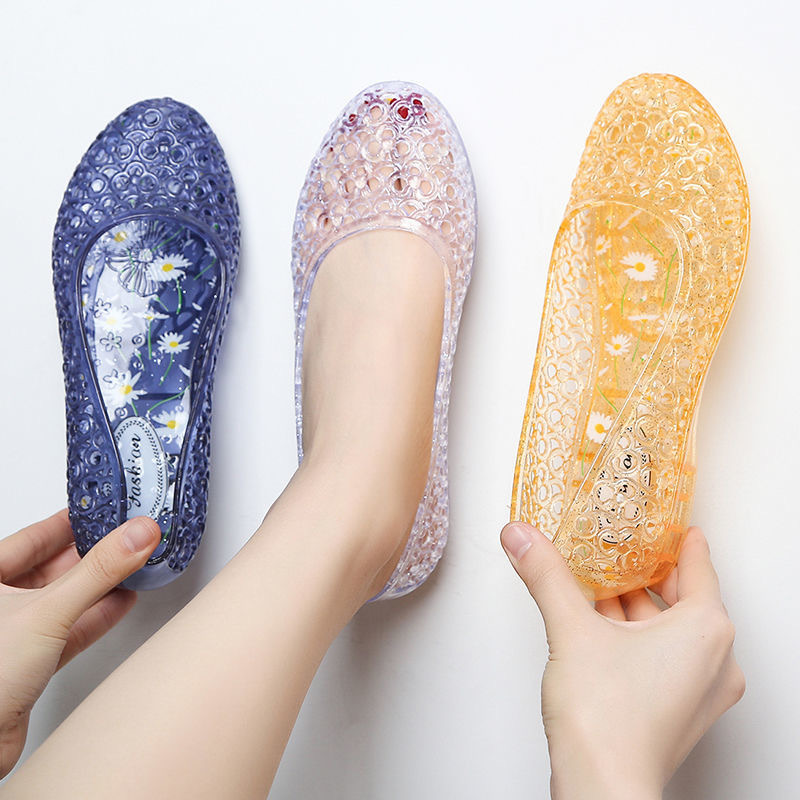 跨境爆款水晶凉鞋防滑塑胶镂空鸟巢平底沙滩护士鞋果冻妈妈单鞋女