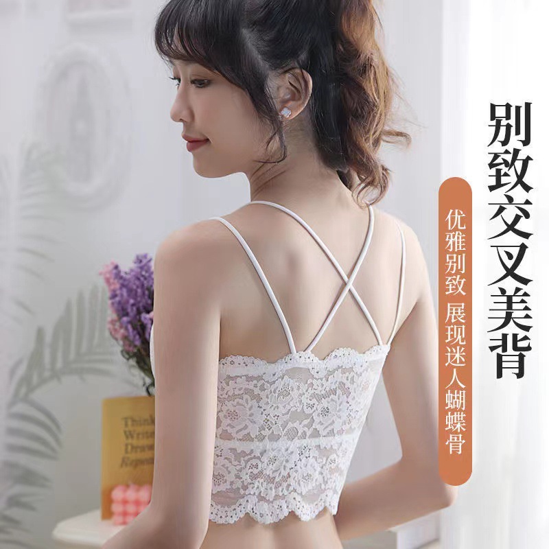 Sexy Lace Beautiful Back Anti-Exposure Spaghetti Strap Women's Chest Pad Latex Anti-Exposure Wrapped Chest Girl's Outer Wear without Steel Ring