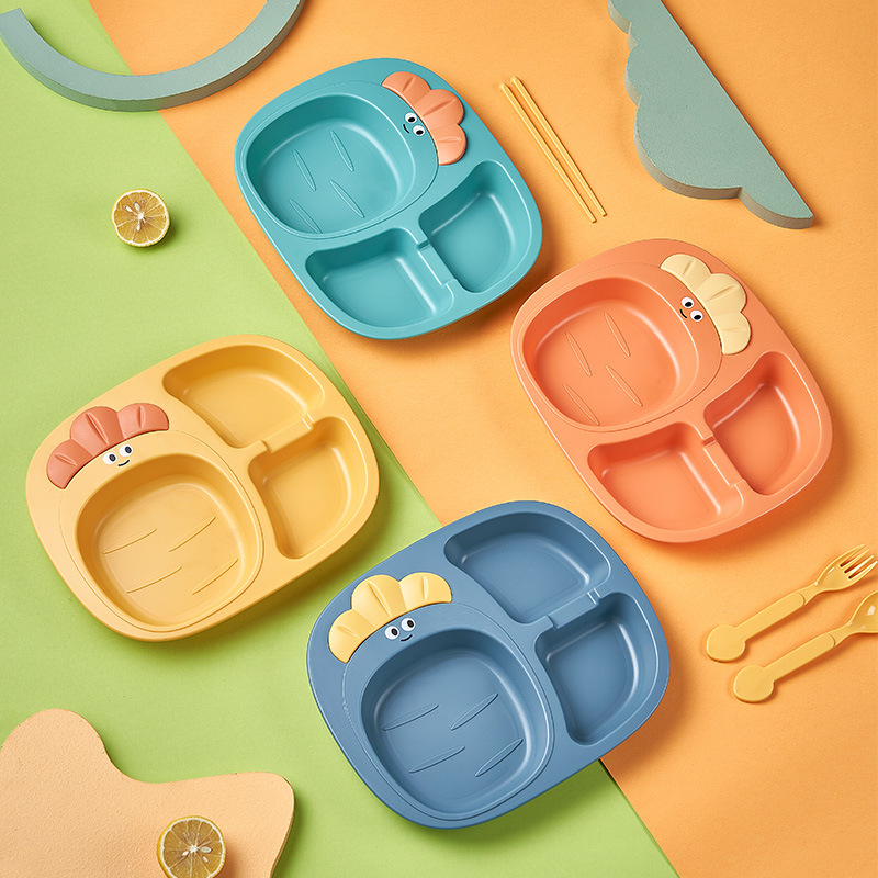 Carrot Children's Dinner Plate Kindergarten Plate Home Cartoon Plastic Compartment Tray Set Student Tableware 0652