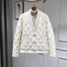 小香风羽绒服女短款大V领2022秋冬新款韩版修身小个子白鸭绒外套