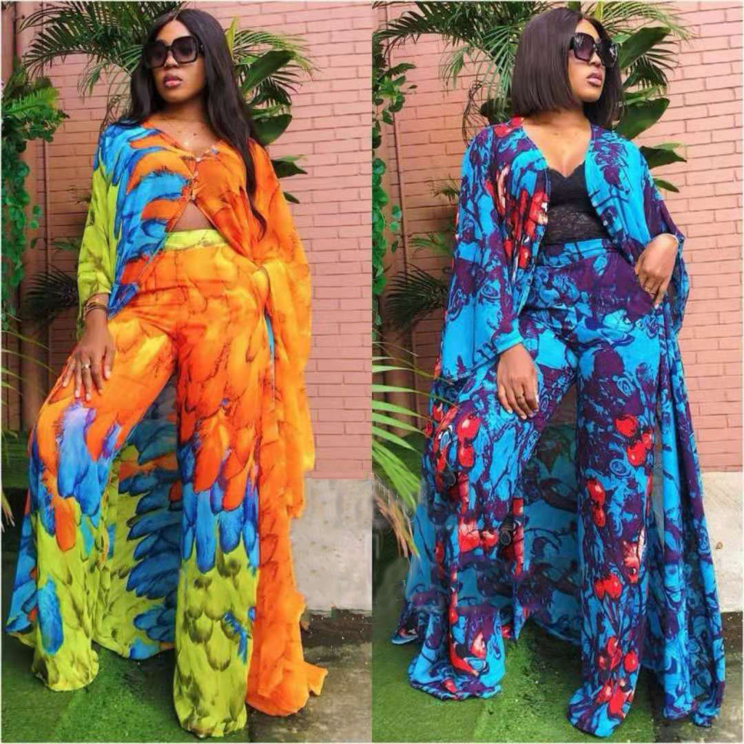 African Cross-Border AliExpress Amazon New Chiffon Printed plus Size Stretch Trousers Long Skirt Two-Piece Set