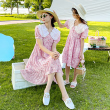 夏季童装亲子装连衣裙2022新款女童洋气公主裙时尚法式绣花母女装