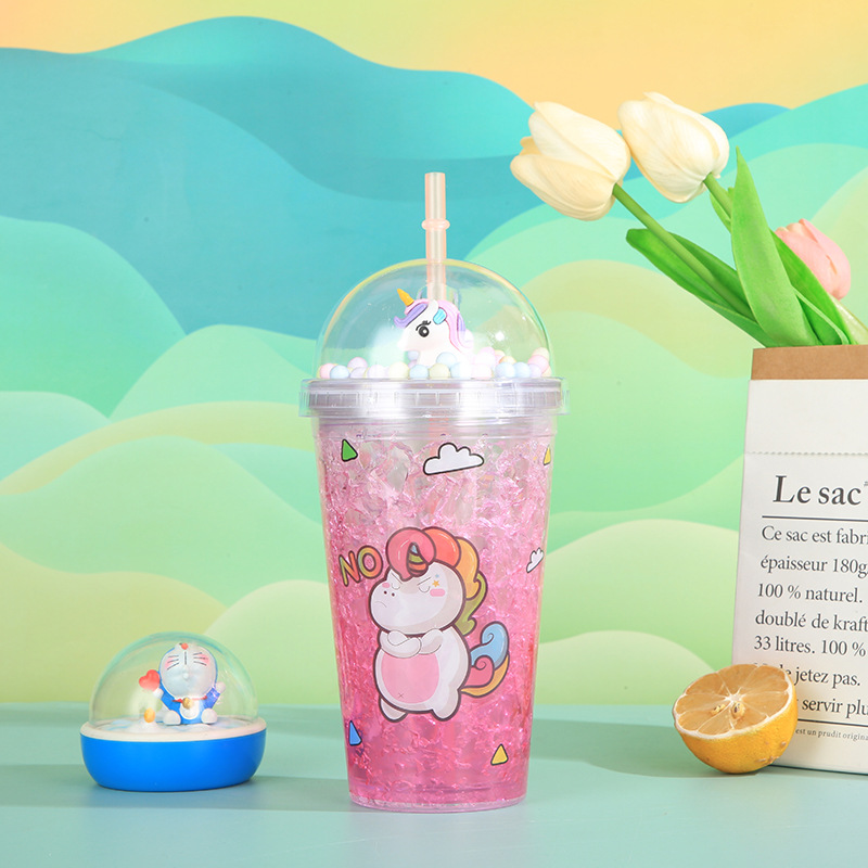 New Creative Lamb Double Plastic Straw Cup Good-looking Student Summer Ice Cup Cute Children Gift Cup