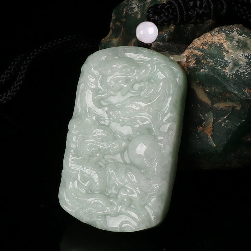 眷钰 缅甸a货翡翠九龙护主方牌吊坠珠宝玉石龙牌玉器挂件首饰项链