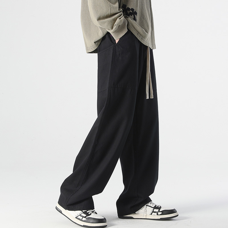 Japanese Khaki Pure Cotton Straight Pants Men's Spring and Autumn All-Matching Casual Trousers Men's Drape Wide-Leg Overalls