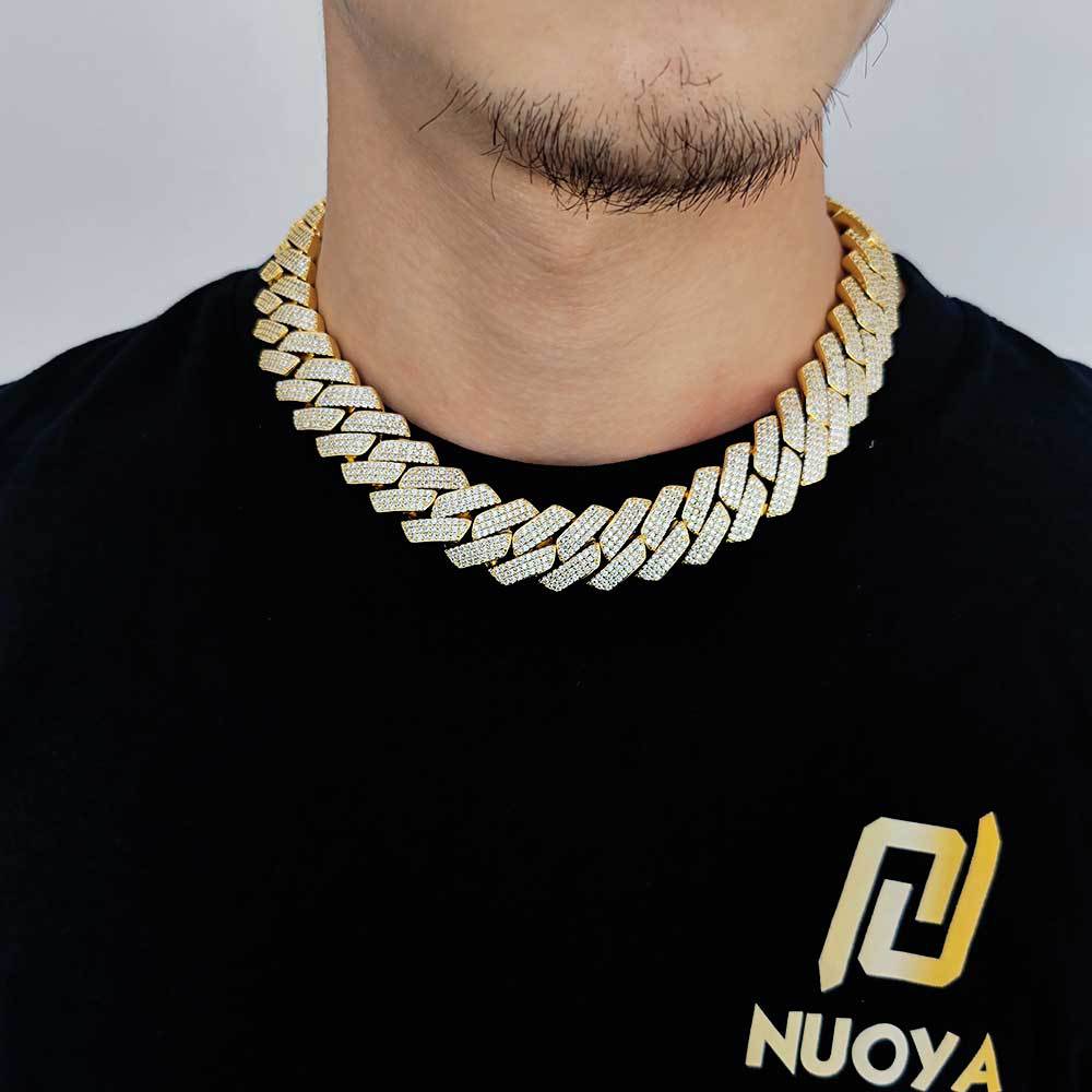 European and American Ornament 20mm Three-Row Zircon Diamond Cuban Link Chain Thick Men's Necklace Fashion Brand Personalized Hip Hop Necklace Wholesale