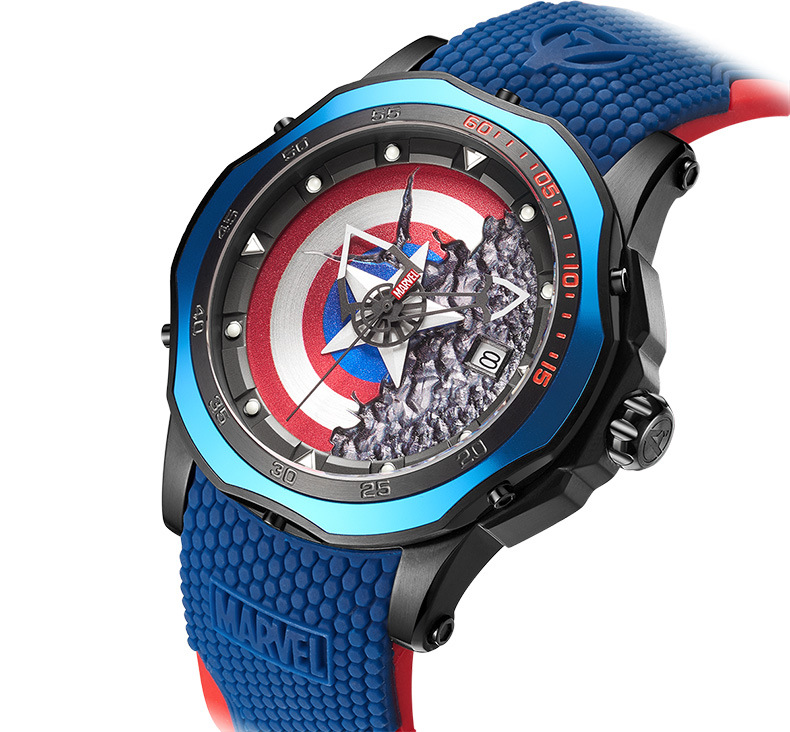 漫威marvel男士手表 美国队长石英真皮潮流运动个性腕表 1398