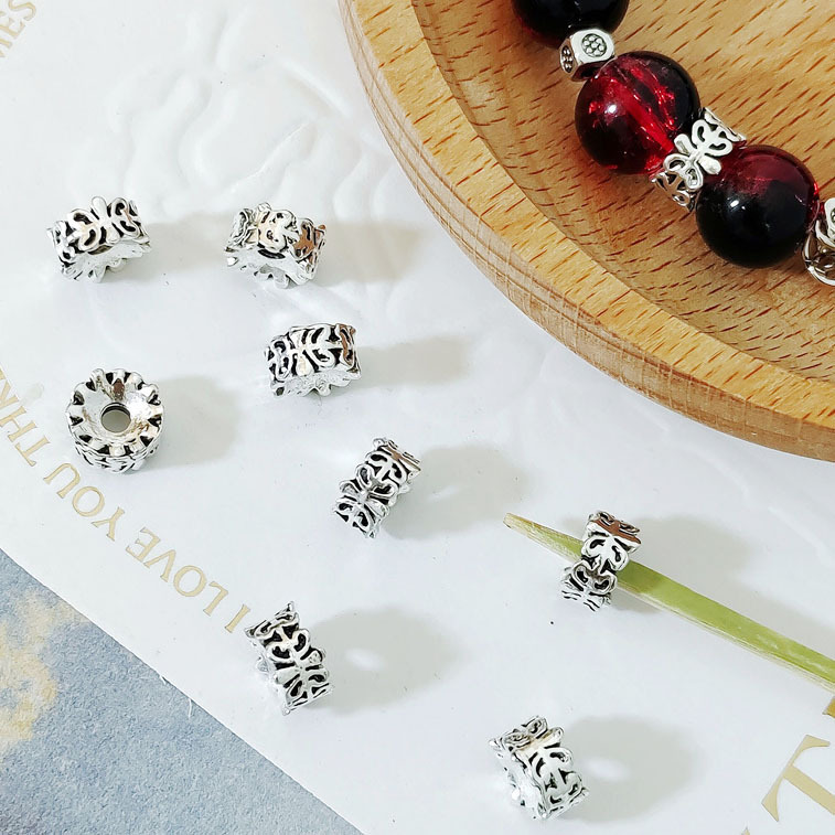 藏银合金珠托古银花托镂空花纹隔片diy手链配件串珠隔珠佛珠配珠