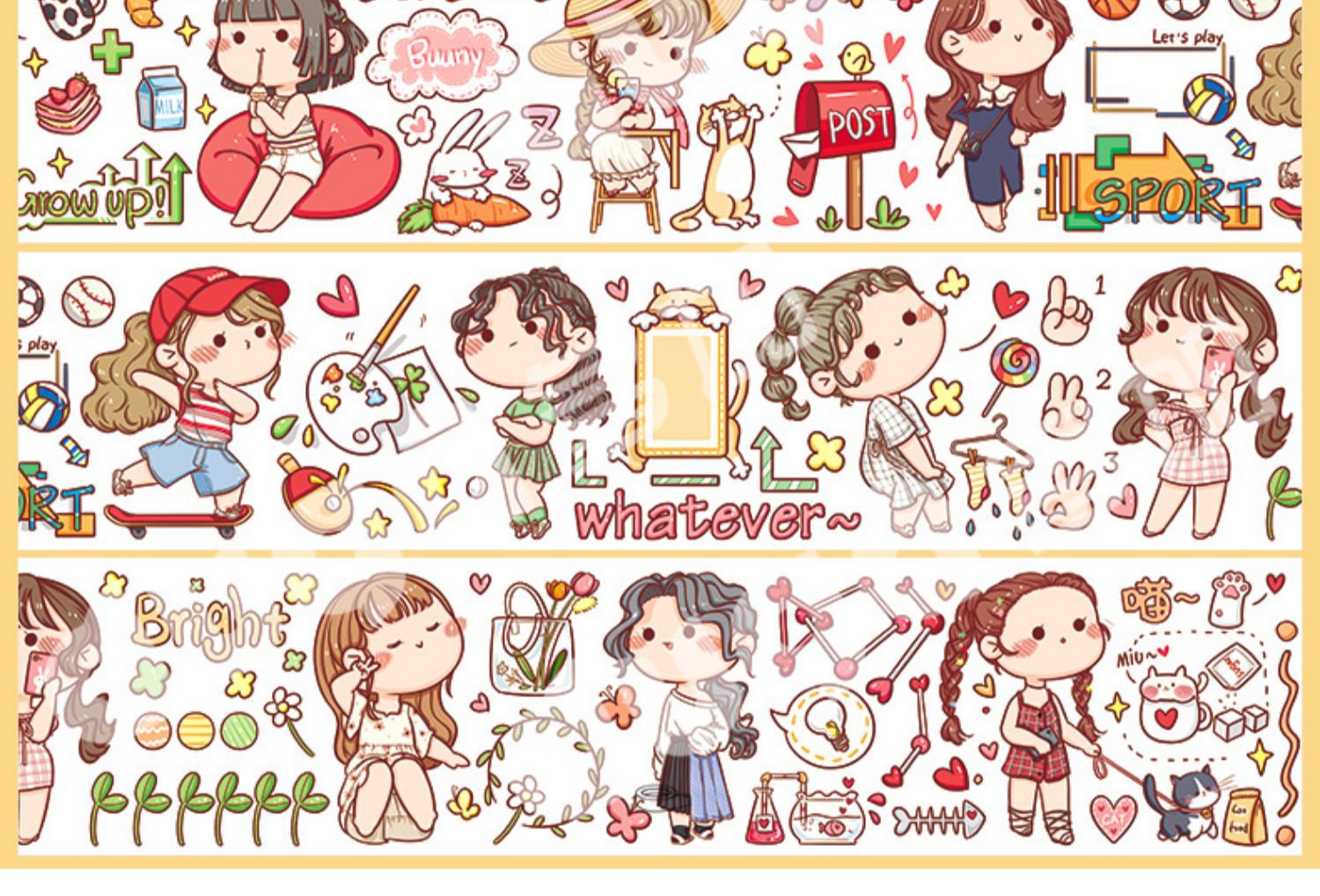 新品小麻薯胶带 整卷手账素材肉球少女分装人物全套手帐和纸贴纸