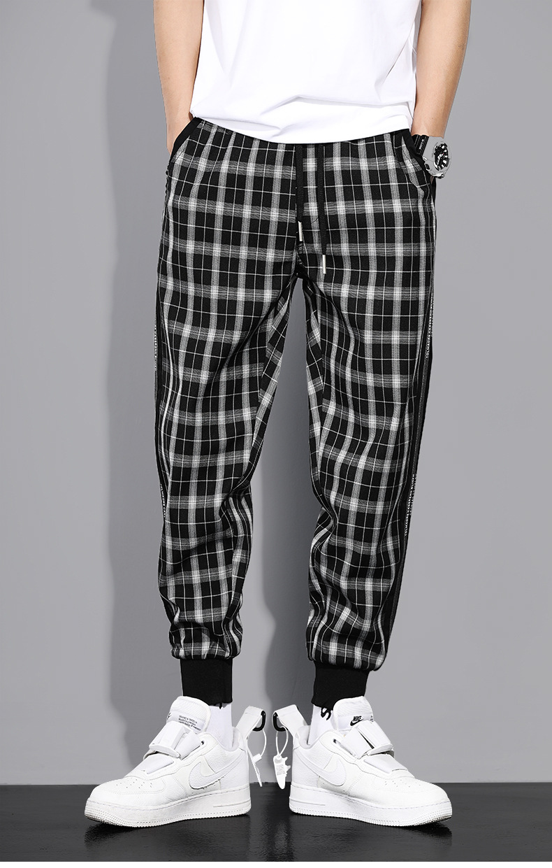 潮牌超火cec格子裤男春季束脚休闲裤潮流哈伦裤ins网红韩版工装裤
