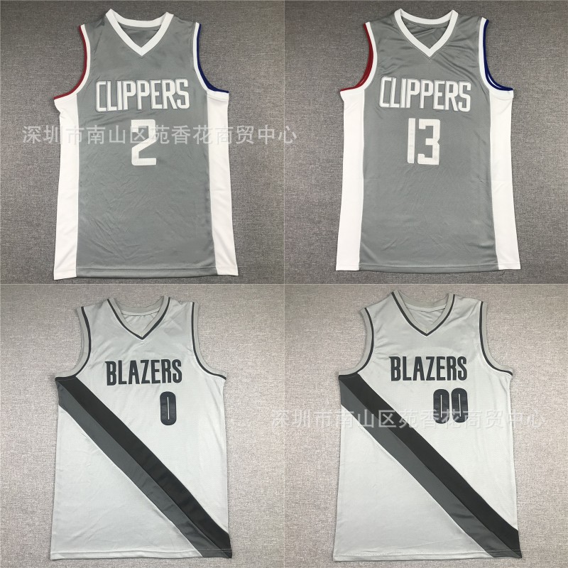 nba篮球球衣 开拓者队0# 00#快船队2# 13# 灰色奖励版刺绣球衣