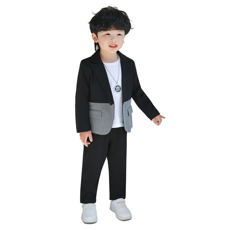 Children's Suit 2023 Autumn New Small Suit Korean Style Handsome Boys Patchwork Top Coat Trendy One Piece Dropshipping