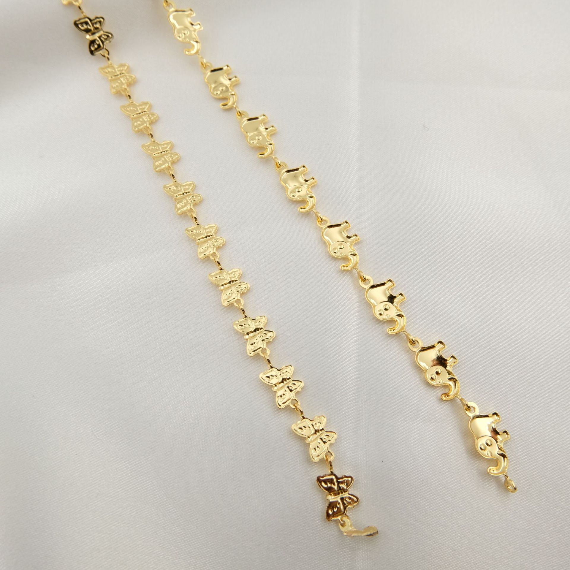 韩国ins流行饰品 罗马复古项链小象链 蝴蝶链 铜镀真金18k饰品