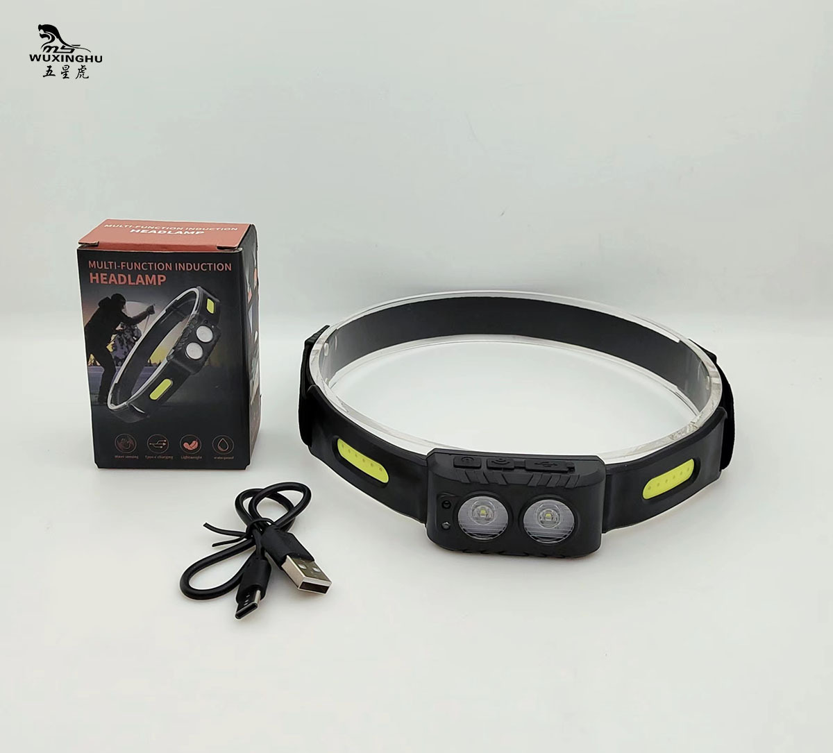 New Light Silicone Wave Induction Headlamp Type-C Charging Three-Gear White Light Fishing Night Running Riding Headlamp