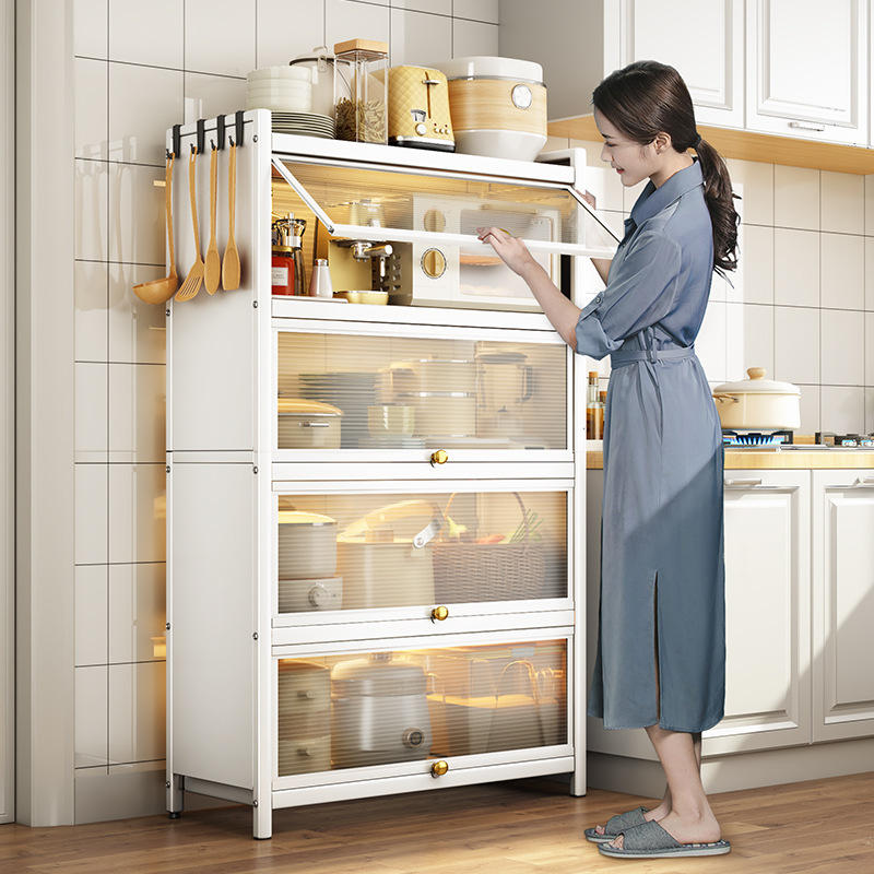 厨房置物架落地多层置物柜带门多功能橱柜碗筷盘碟锅具电器储物柜