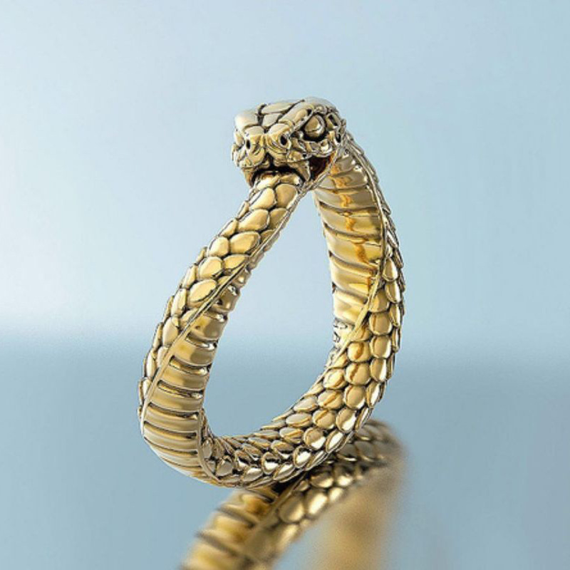 wish跨境男式金蛇戒指复古霸气18k金蛇指环动物戒指夜总会厂批发