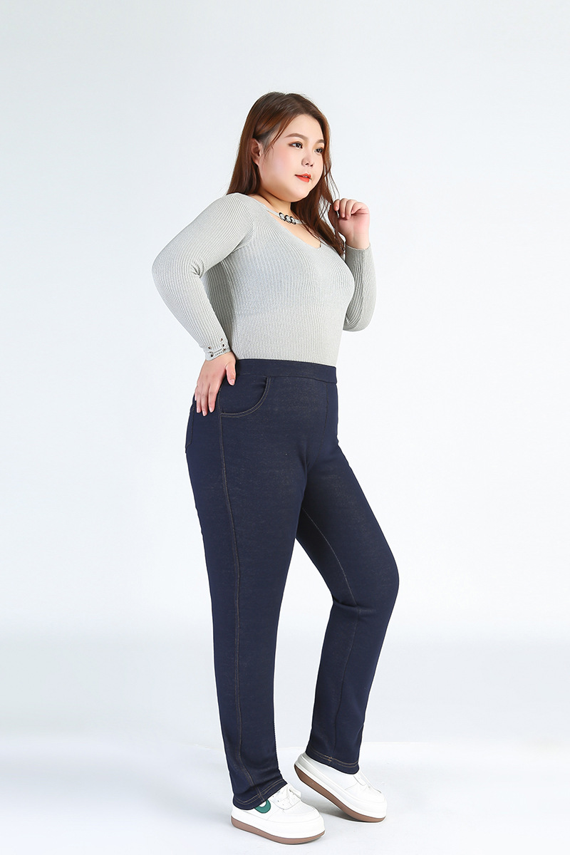 大码加绒加厚牛仔裤 2023秋冬新款仿牛仔胖mm加肥打底裤220斤