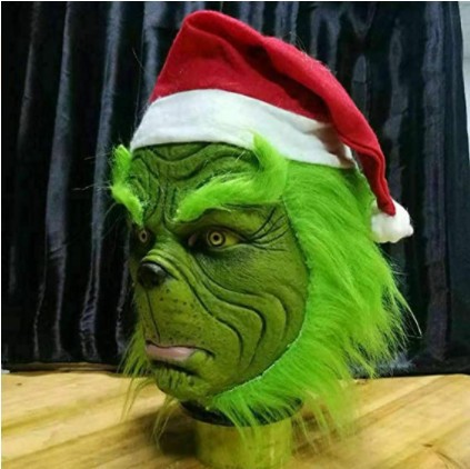 圣诞怪杰面具绿毛怪格林奇乳胶面具派对搞怪绿毛怪面具头套神偷