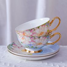 下午茶情侣对杯西式花卉陶瓷杯餐厅花茶水杯骨瓷金把咖啡杯碟