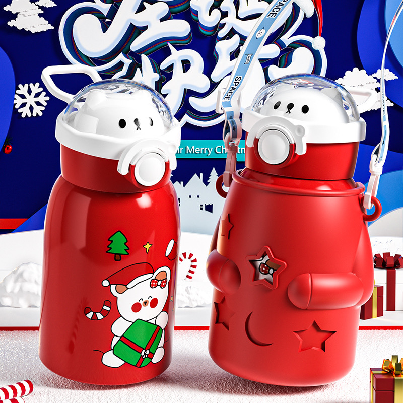 New Christmas Antlers Vacuum Cup Men and Women Bounce Big Belly 316 Stainless Steel Water Cup Cartoon Gift Present Cup