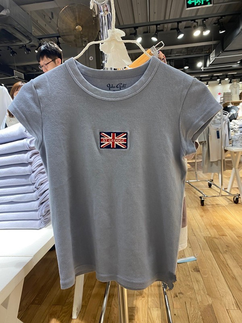 brandymelville国旗t恤bm贴布刺绣圆领显瘦短袖女休闲气质上衣ins