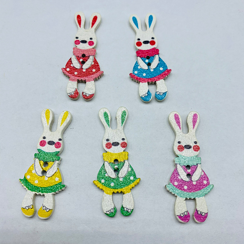 可爱卡通创意兔子木质纽扣儿童服装毛衣背包鞋帽装饰木头扣子diy