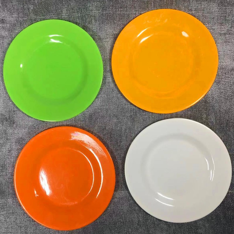 密胺彩色圆盘仿瓷圆形盘子5寸平盘小吃盘菜盘饭盘美耐皿餐具批发