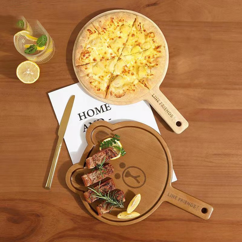 Wooden Household Pizza Plate Bread Plate Oak Cartoon Dinner Plate Children's Tableware Tray Kindergarten Wooden Plate