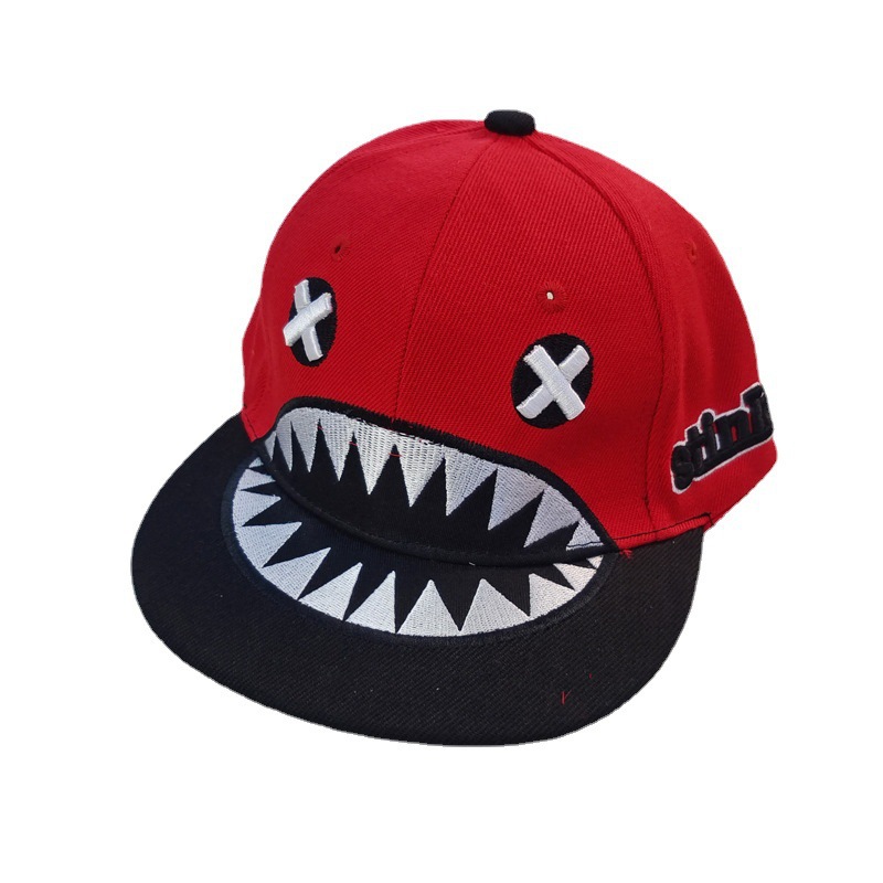Korean Style Children Xx Shark Embroidery Baseball Cap Boys and Girls Cartoon Hip Hop Hat Flat-Brimmed Cap Kids Sun-Poof Peaked Cap